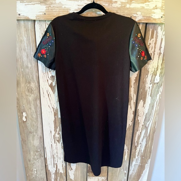 Zara Trafaluc Dress Black with Faux Leather sleeves w/ embroidery Size Small - Picture 4 of 6